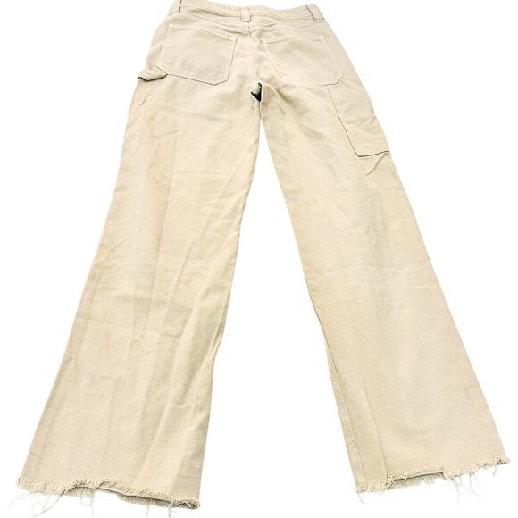 TNA Khaki Cargo Pant Wide Leg Frayed Hem Denim Jeans Zip Fly Size 6 - Picture 3 of 9